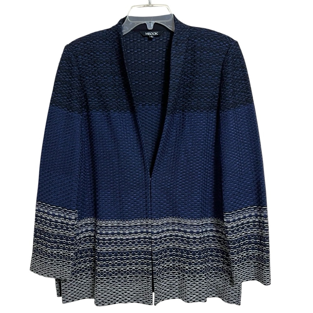 Misook Quiet Luxury Open Front Cardigan Womens M Blue  Office Classic Career